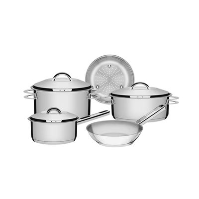 Jogo de Panelas Tramontina Solar em Aço Inox com Fundo Triplo e Tampas de Inox 5 Peças