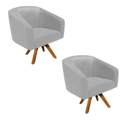Poltrona Sala Decorativa Kit 2 Stella Base de Madeira Giratória MM30 Sintético Cinza D03 - D'Rossi