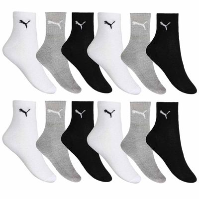 Kit 12 Pares de Meia Puma Esportiva Cano Médio Masculino - Mescla 39-43 / Preto e Branco