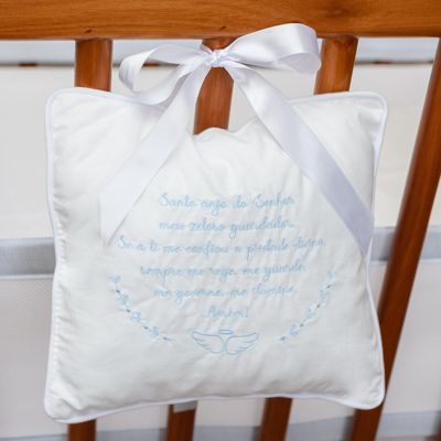 Almofada De Oração Bebês Bordada Azul Papi 22Cm X 26Cm