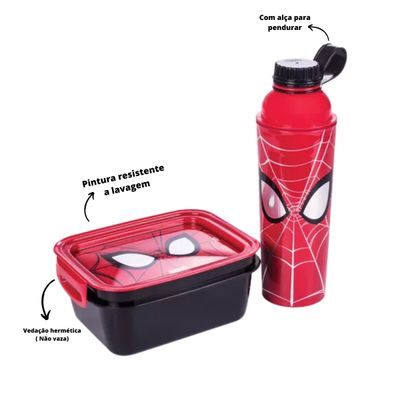 Kit Garrafa 600ml e Marmita 850ml Homem Aranha - Plasútil