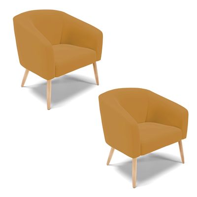 Poltrona Sala Decorativa Kit 2 Stella Pé Palito Natural Veludo Mostarda D03 - D'Rossi