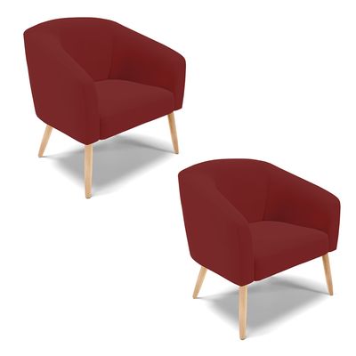 Poltrona Sala Decorativa Kit 2 Stella Pé Palito Natural Veludo Marsala D03 - D'Rossi