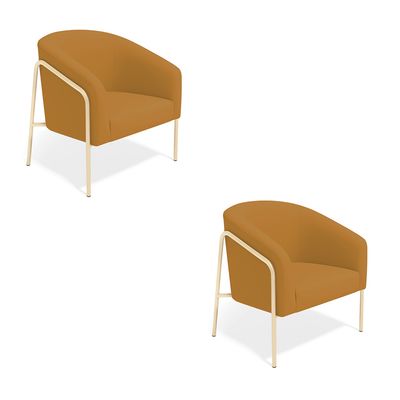 Poltrona Sala Decorativa Kit 2 Stella Base Alta Tubo Champanhe Veludo Mostarda D03 - D'Rossi