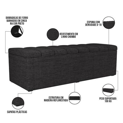 Calçadeira Recamier Baú Para Cama De Casal Queen Dália 195x50 cm W01 Linho Chumbo - Lyam
