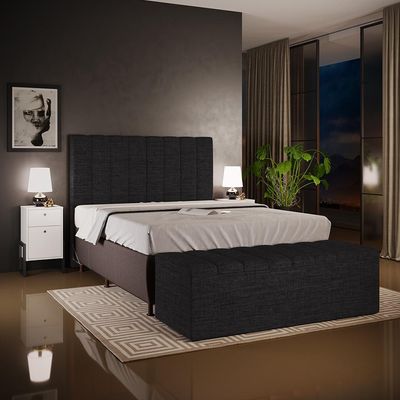 Calçadeira Recamier Baú Para Cama De Casal Queen Dália 195x50 cm W01 Linho Chumbo - Lyam