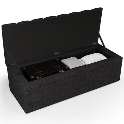 Calçadeira Recamier Baú Para Cama De Casal Queen Dália 195x50 cm W01 Linho Chumbo - Lyam