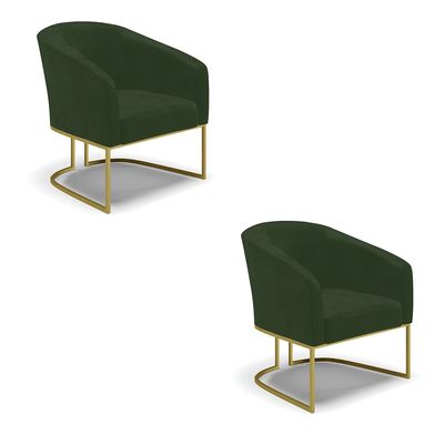 Poltrona Sala Decorativa Kit 2 Stella Base Industrial Dourada Sintético PU Verde D03 - D'Rossi