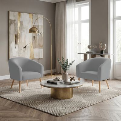 Poltrona Sala Decorativa Kit 2 Stella Pé Palito Natural Sintético Cinza D03 - D'Rossi