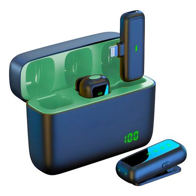 Microfone Sem Fio Omnidirecional com Receptor Lightning para iPhone e iPad - Entrada Lightning Display LED