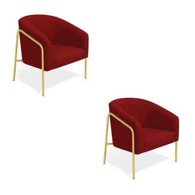 Poltrona Sala Decorativa Kit 2 Stella Base Alta Tubo Dourado Veludo Mostarda D03 - D'Rossi