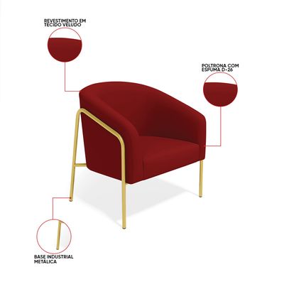 Poltrona Sala Decorativa Kit 2 Stella Base Alta Tubo Dourado Veludo Mostarda D03 - D'Rossi