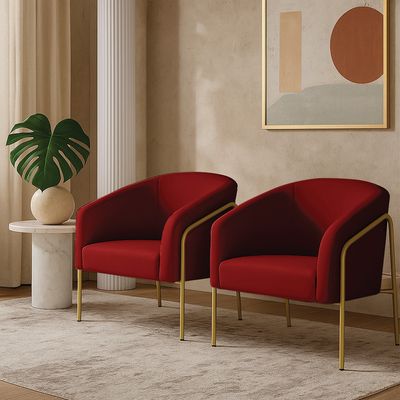 Poltrona Sala Decorativa Kit 2 Stella Base Alta Tubo Dourado Veludo Mostarda D03 - D'Rossi