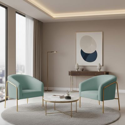 Poltrona Sala Decorativa Kit 2 Stella Base Alta Tubo Dourado Veludo Cotelê Menta D03 - D'Rossi
