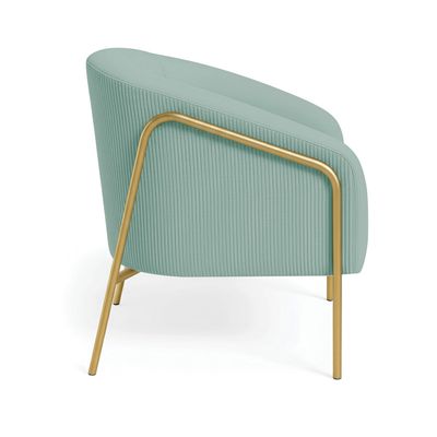 Poltrona Sala Decorativa Kit 2 Stella Base Alta Tubo Dourado Veludo Cotelê Menta D03 - D'Rossi