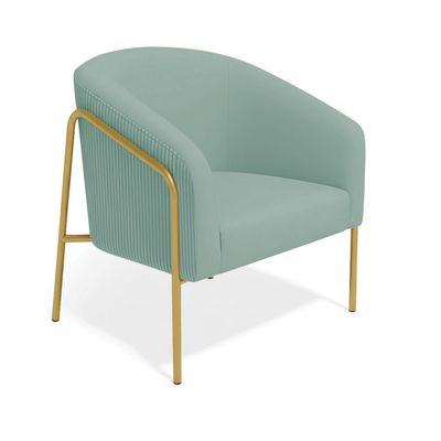 Poltrona Sala Decorativa Kit 2 Stella Base Alta Tubo Dourado Veludo Cotelê Menta D03 - D'Rossi