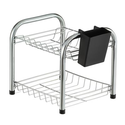 Escorredor de Louça Duplo 08 Pratos Desmontável Porta Talher Plástico Preto Secador Cozinha
