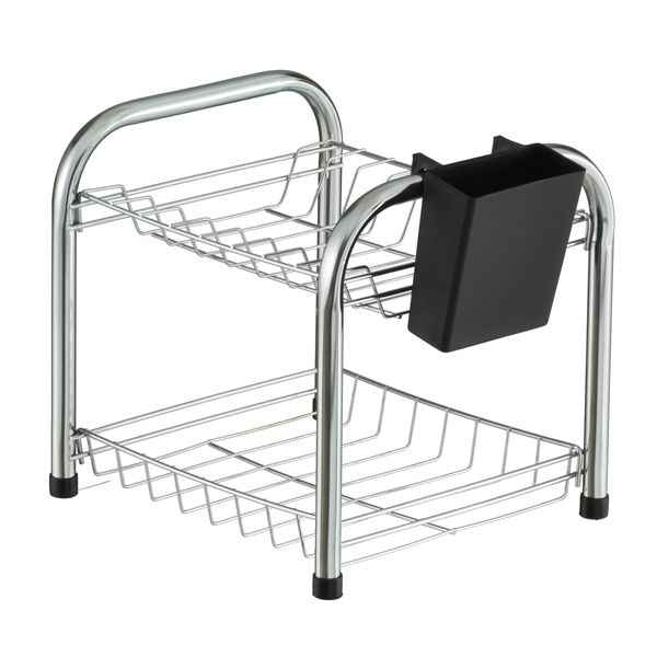 Escorredor de Louça Duplo 08 Pratos Desmontável Porta Talher Plástico Preto Secador Cozinha