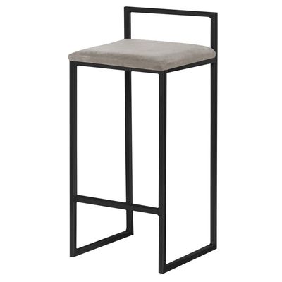 Banqueta Decorativa Selena Base Preta Veludo Cinza - Gran Belo