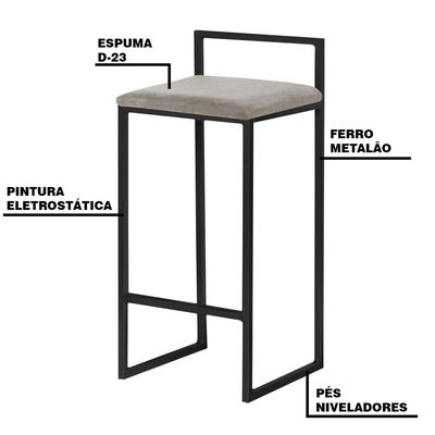 Banqueta Decorativa Selena Base Preta Veludo Cinza - Gran Belo