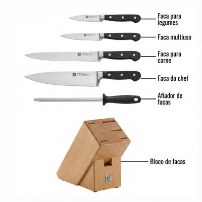 Bloco de Facas Zwilling Professional S 6 Peças de Precisão Alemã e Durabilidade Extrema
