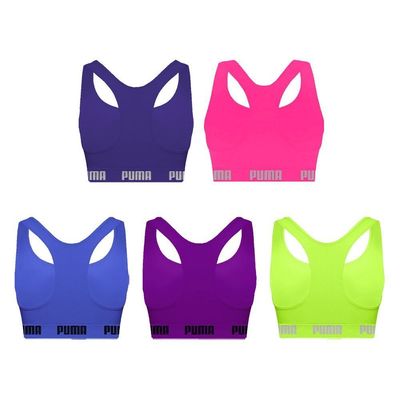 Kit 5 Tops Puma Nadador Sem Costura Feminino M / Azul e Roxo