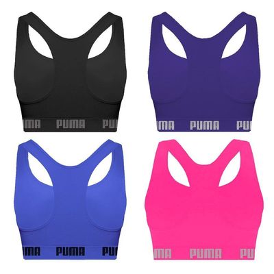 Kit 4 Tops Puma Nadador Sem Costura Feminino P / Preto e Azul