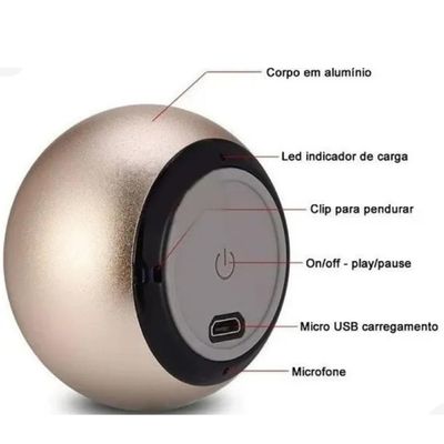 Mini Caixa De Som Bluetooth Bolinha Metal Amplificada Speaker 3w Cor:Preto