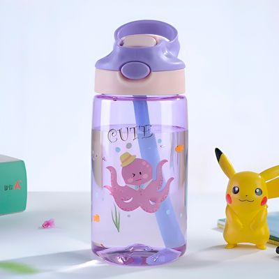 Garrafa Infantil com Canudo 480ml – Tampa com Trava de Segurança, Colorida e Ideal para Escola e Passeios | Cor:Roxo