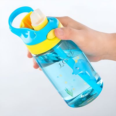 Garrafa Infantil com Canudo 480ml – Tampa com Trava de Segurança, Colorida e Ideal para Escola e Passeios | Cor:Roxo