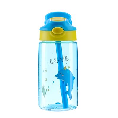 Garrafa Infantil com Canudo 480ml – Tampa com Trava de Segurança, Colorida e Ideal para Escola e Passeios | Cor:Azul