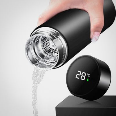 Garrafa Térmica Inteligente 500ml com LED e Sensor de Temperatura – Mantém Bebidas Quentes e Frias | Cor:Preto