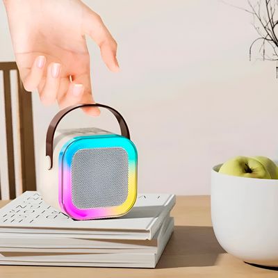 Mini Caixa de Som Microfone Bluetooth Portátil RGB Para Karaoke, Festas e Viagens - Bluetooth 5.0 | Cor:Azul