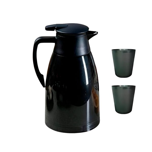 Conjunto Garrafa Jarra Térmica 2 Copos Café Chá - Jarra Térmica com Bico Corta-Pingo 1 Litro