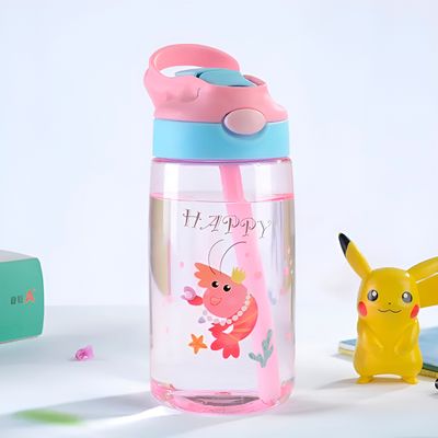 Garrafa Infantil com Canudo 480ml – Tampa com Trava de Segurança, Colorida e Ideal para Escola e Passeios | Cor:Laranja