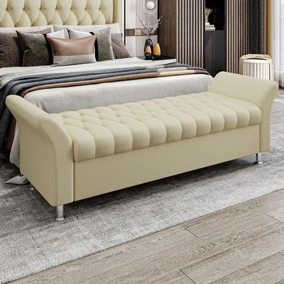 Recamier Puff Estofado Casal 140 Cm ágata Linho Creme