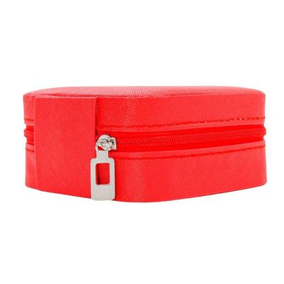 Porta Joias Portatil Viagem Estojo Maleta Caixinha Com Ziper Vermelho
