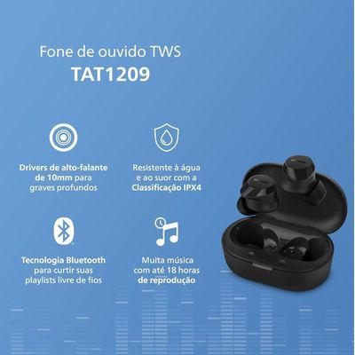 Fone De Ouvido Tws Bluetooth Com Microfone Tat1209bk