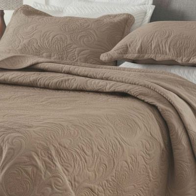 Kit Cobre Leito Colcha Basic King 3 Peças Dupla Face Liso Classic - Cáqui - 100% Poliéster