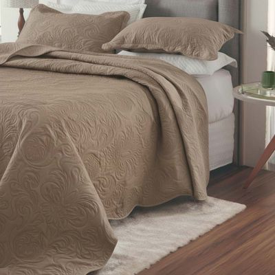 Kit Cobre Leito Colcha Basic King 3 Peças Dupla Face Liso Classic - Cáqui - 100% Poliéster