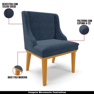 Kit 2 Cadeiras Decorativas Sala de Jantar Base Fixa de Madeira Firenze Suede Azul Marinho/Castanho G19 - Gran Belo