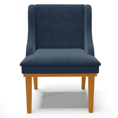 Kit 2 Cadeiras Decorativas Sala de Jantar Base Fixa de Madeira Firenze Suede Azul Marinho/Castanho G19 - Gran Belo