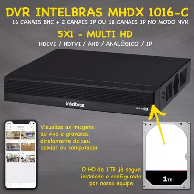 Kit Intelbras 8 Câmeras Vhd 1130 30m Dvr De 16 Canais 1016c com hd 1tb