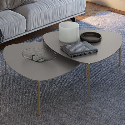 Mesa de Centro Para Sala de Estar Alta Pés Industrial Dourado Alef I03 Grigio - Lyam Decor