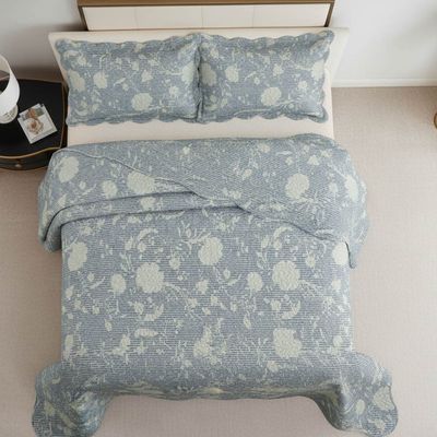 Kit Cobre Leito Colcha Magnus Solteiro 2 Peças Dupla Face Estampado Floral - Azul - 100% Poliéster