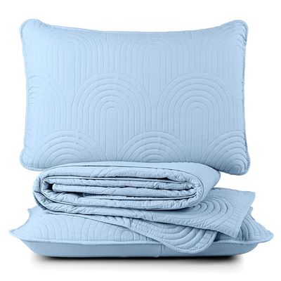 Kit Cobre Leito Colcha Harmony King 3 Peças Matelado Micropercal 200 Fios - Azul - 100% Poliéster