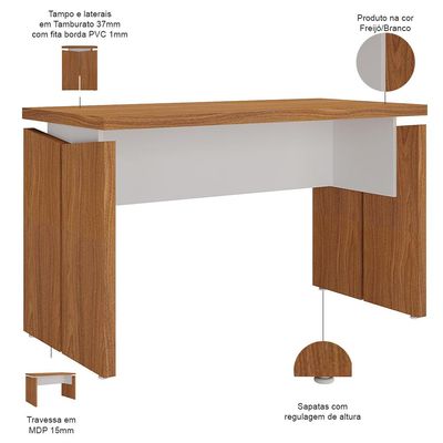 Mesa Para Escritório Home Office 125cm Unik A02 Freijó Branco - Lyam Decor