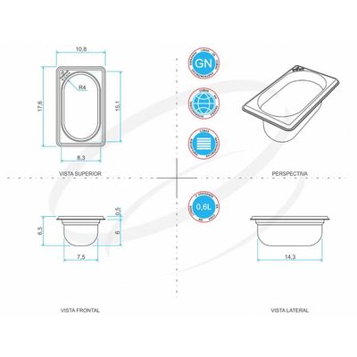 Kit 2 Cubas Gastronomicas Rechaud Inox 1/9x65mm - Brasinox