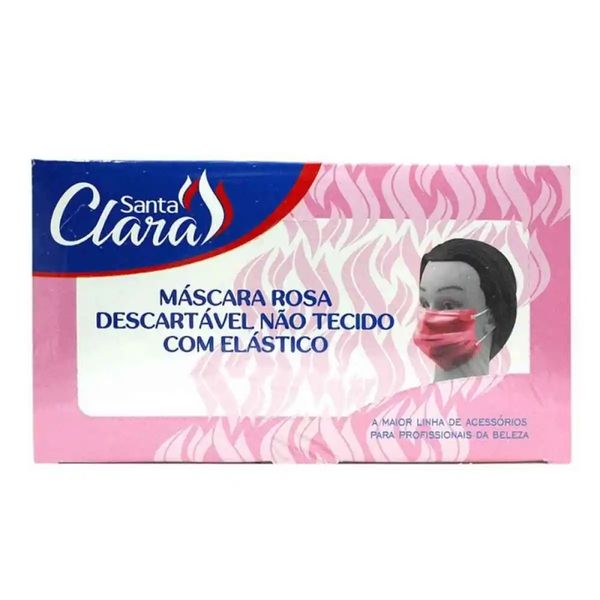 Máscara Descartável Rosa C/Elástico 50 Unidades Santa Clara