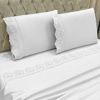 Jogo de Cama Lençol Queen Nupcial Percal 300 Fios 4 Peças - Branco